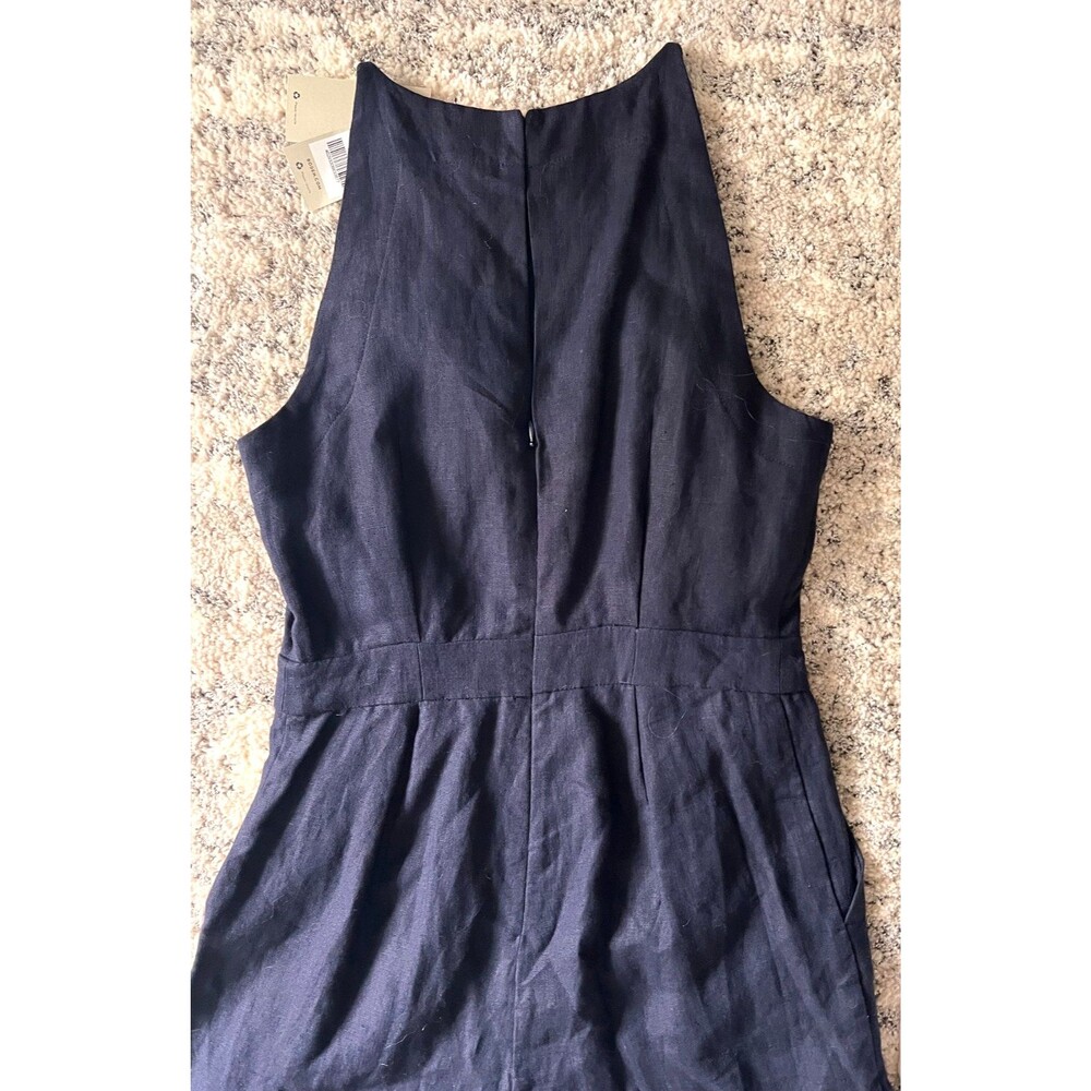 NWT Boden 100% Linen Wide Leg Jumpsuit Women's 2R Halter Neck Navy Blue Resort - Picture 7 of 13
